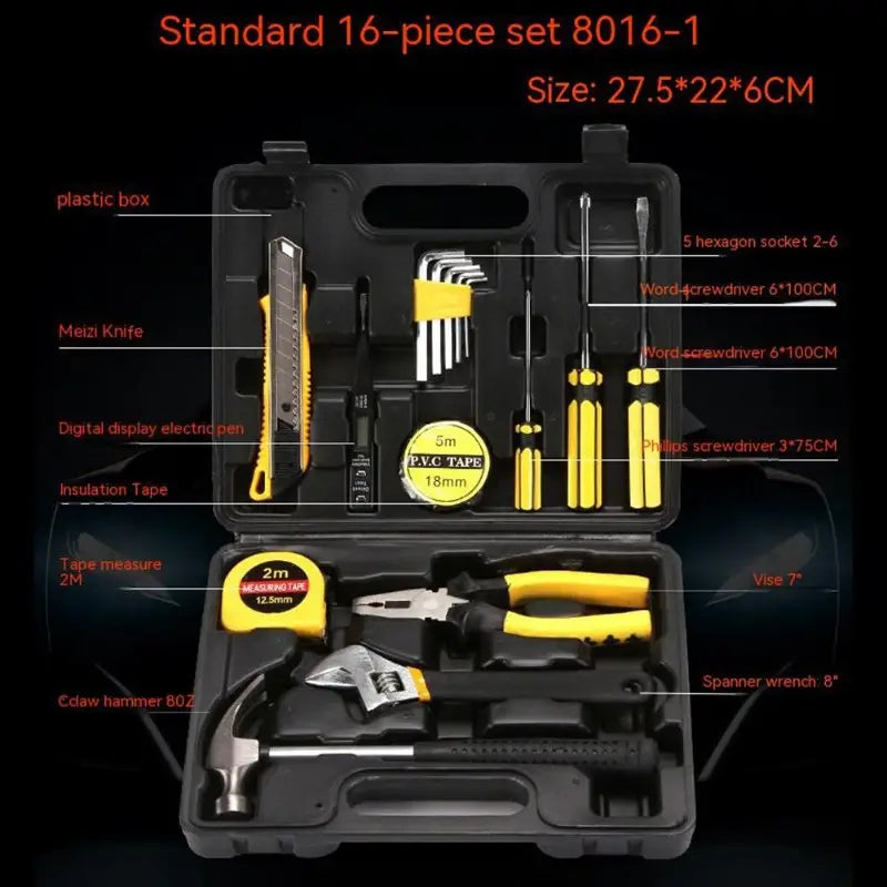 16pcs Tool Set Household Basic Hand Tools Kit Toolbox With Storage Case