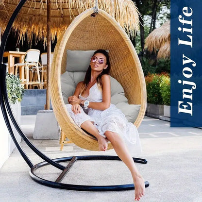 Premium Waterproof Egg Chair Cushion with Integrated Backrest for Hanging Basket Swing Rattan Chair - Vacuum-Compressed Sofa Cradle Seat Pad with High-Quality Handle