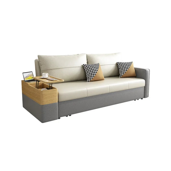 Convertible Sleeper Sofa with Lift Top End Table and Storage in Beige & Gray, 77 Inches