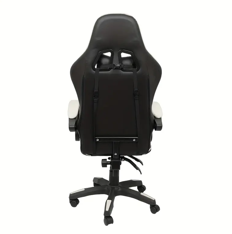 Premium Ergonomic Reclining Gaming and Office Chair in White PU Leather with Headrest, Lumbar Support, and Adjustable Features for Comfortable Gameplay and Work Sessions